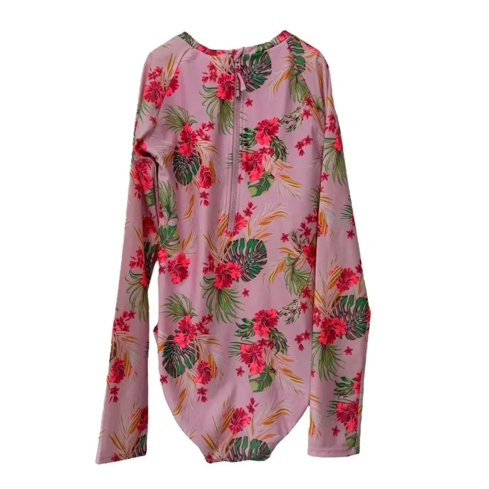Art Class Girls Floral Print Rash Guard One Piece Upf 50+ Swimsuit Size 14/16